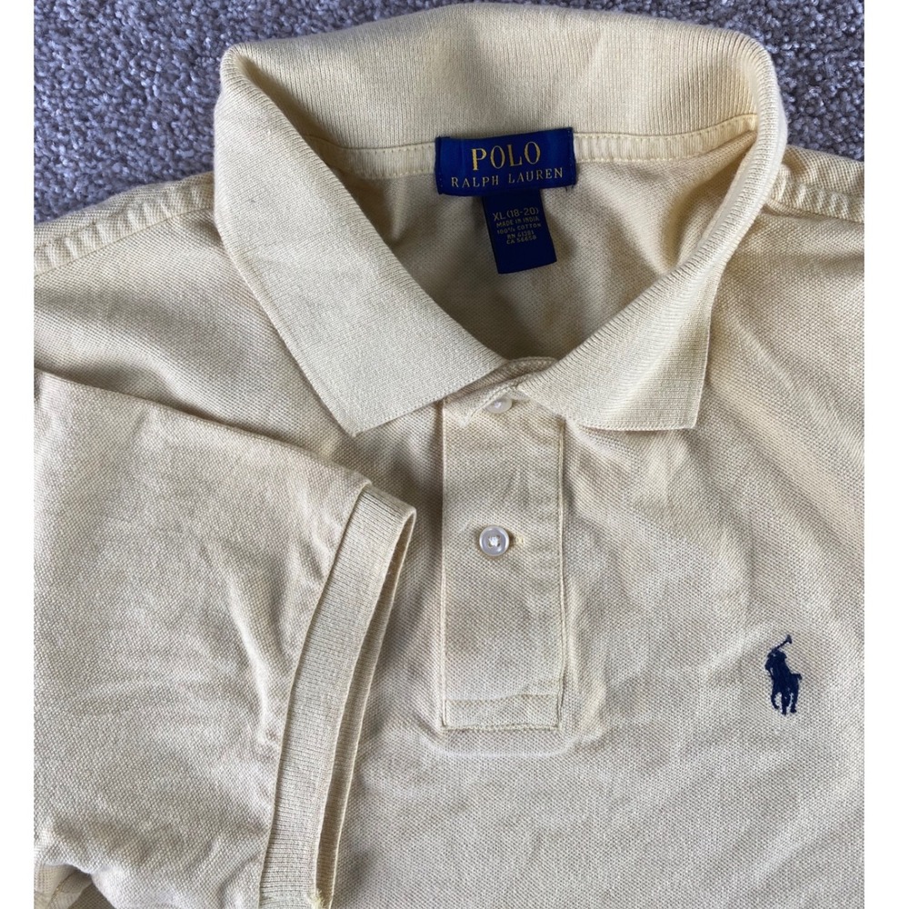 Polo Ralph Lauren Kids XL 18-20 Yellow Short Sleeve Cotton Blue Pony Polo Shirt